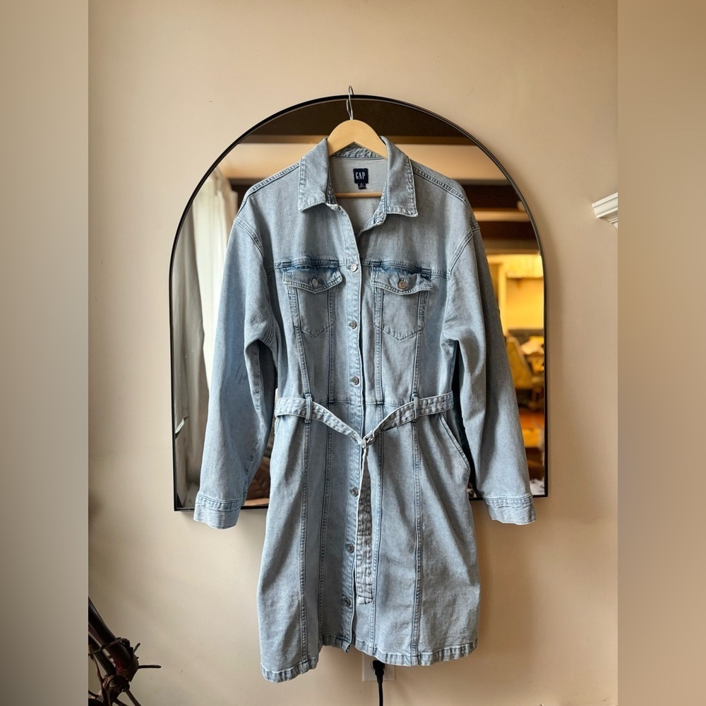 GAP | belted denim mini dress | size XL (tall) - Picture 3 of 6